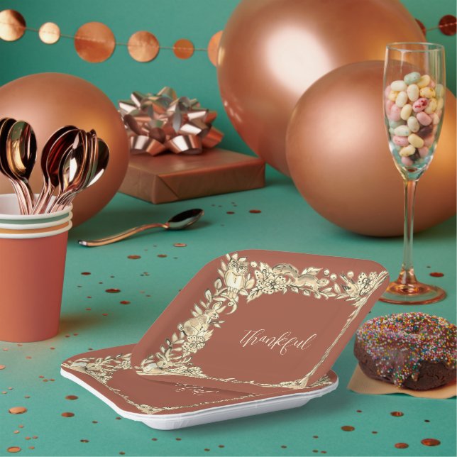 Erntedank Woodland Animal Russel Fall Kupfer Pa Pappteller (Multi)