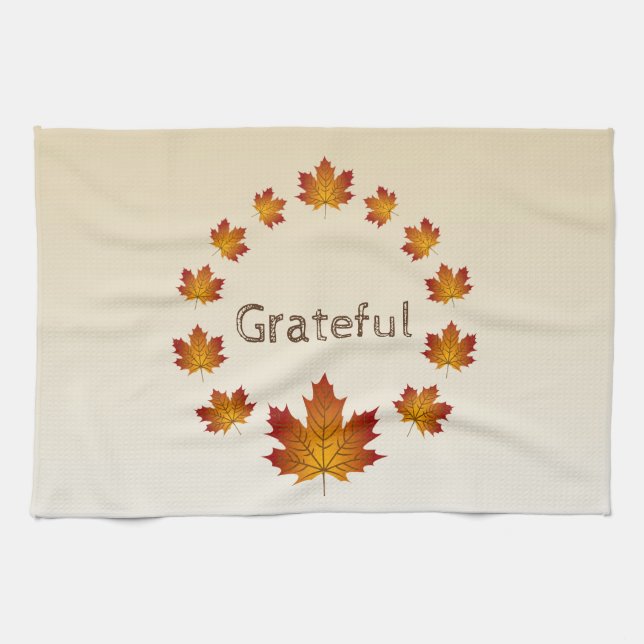 Erntedank Wreath Grateful Simple Maple Blätter Geschirrtuch (Horizontal)