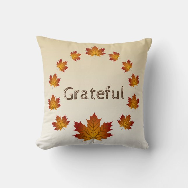 Erntedank Wreath Grateful Simple Maple Blätter Kissen (Vorderseite)