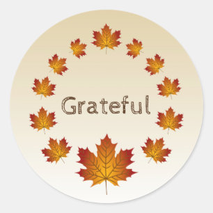 Erntedank Wreath Grateful Simple Maple Blätter Runder Aufkleber