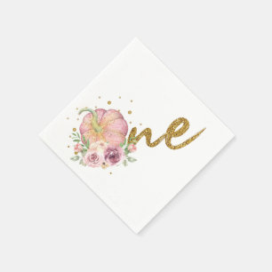 Erntedank zum ersten Geburtstag Pumpkin Pink Gold Serviette
