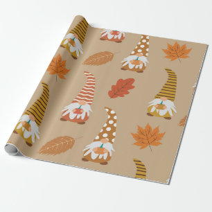 Erntedank-Zwerge mit Herbstlaub    Geschenkpapier