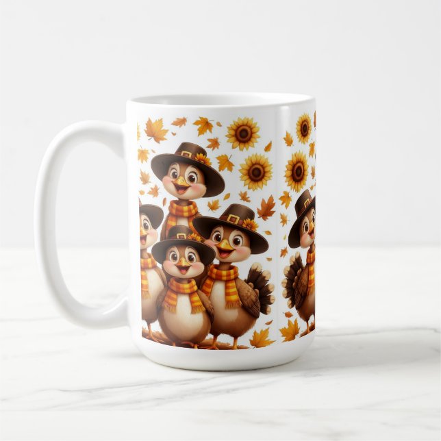Erntedankbecher mit Truthahnfamilie Kaffeetasse (Links)