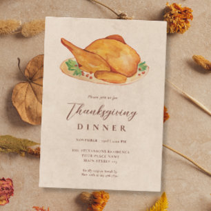 Erntedankfest Abendessen Aquarell Truthahn Herbst  Einladung