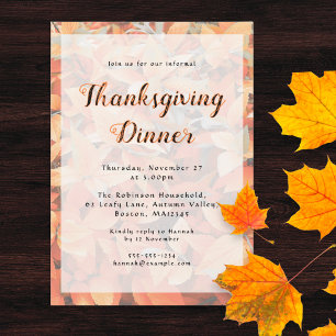Erntedankfest Abendessen Orange Herbstlaub Einladung