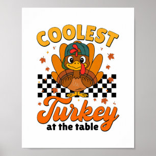Erntedankfest Coolste Turkey Am Tisch Jungen Kinde Poster