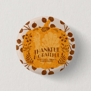 Erntedankfest Dankbar Truthahn Kürbis Grünzeug Button