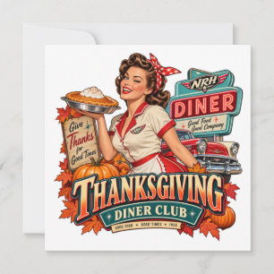 Erntedankfest-Diner-Club Vintage 1950er Jahre Einl Feiertagskarte