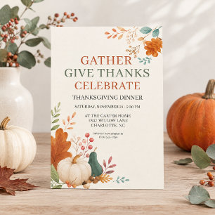 Erntedankfest Dinner Herbst Botanisch Kürbis Einladung