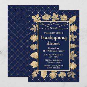 Erntedankfest-Dinner in Navy mit goldenen Herbstbl Einladung