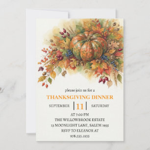 Erntedankfest Dinner Kürbis & Herbstlaub Einladung