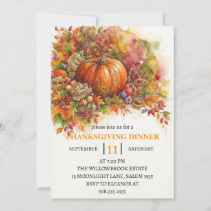 Erntedankfest Dinner Kürbis & Herbstlaub Einladung