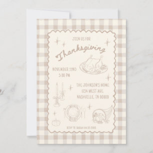 Erntedankfest Gingham Beige Neutrale Ästhetik Einladung