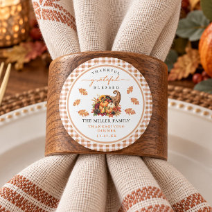 Erntedankfest Gingham Grateful Thanksgiving  Runder Aufkleber