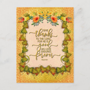 Erntedankfest Herbst Ahornblätter und Kürbisse Postkarte