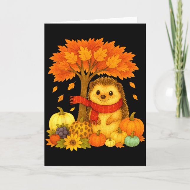 Erntedankfest Herbst Igel Blatt Herbst Baum  Karte (Vorderseite)