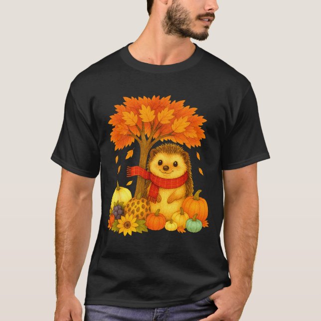 Erntedankfest Herbst Igel Blatt Herbst Baum  T-Shirt (Vorderseite)