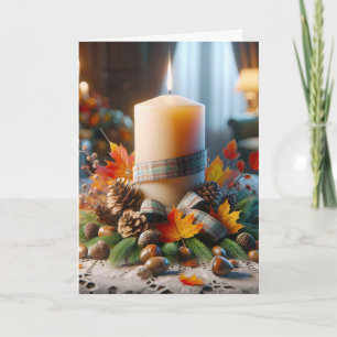 Erntedankfest Herbstkerze mit Eicheln Karte