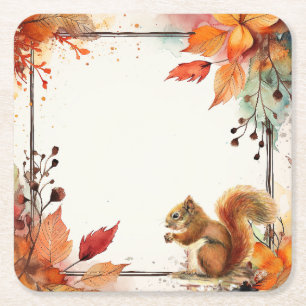 Erntedankfest Herbstlaub Eichhörnchen Rechteckiger Pappuntersetzer