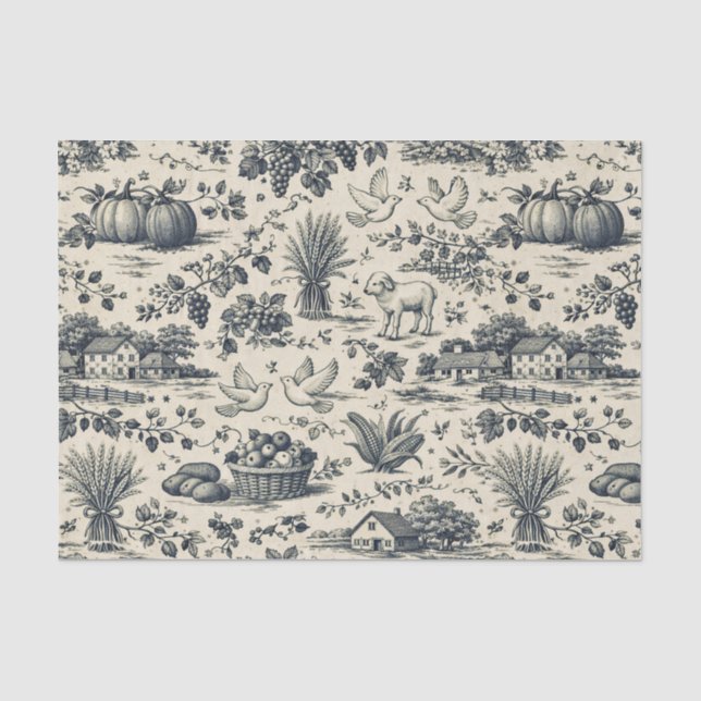 Erntedankfest Indigo Blau Toile Seidenpapier (Vorderseite)