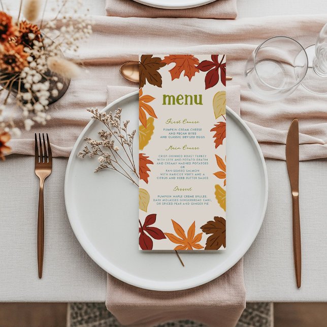 Erntedankfest mit fallenden Blättern Menükarte (Falling Leaves Autumn Thanksgiving Menu)