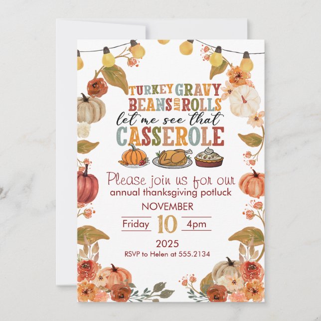 Erntedankfest-Potluck-Einladung Rustikale Herbstpa Einladung (Vorderseite)