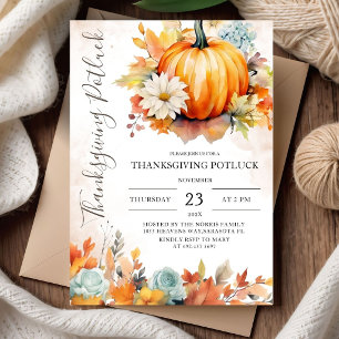 Erntedankfest Potluck Rustikaler Kürbis Herbst Einladung