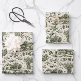 Erntedankfest Salbei Grünes Ernte-Toile Geschenkpapier Set