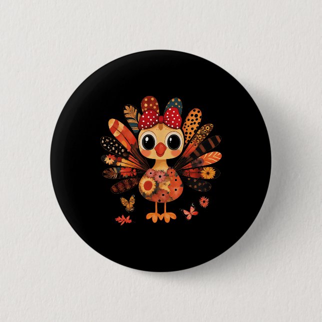 Erntedankfest Truthahn Cute Coquette Schleife Mädc Button (Vorderseite)