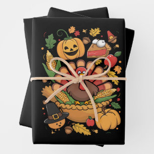Erntedankfest Truthahn Dankbarer Kuchen Herbst Fam Geschenkpapier Set