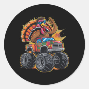 Erntedankfest Truthahn fährt auf Monstertruck Jung Runder Aufkleber