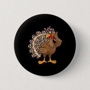 Erntedankfest Truthahn Frauen Mädchen Leoparden Dr Button