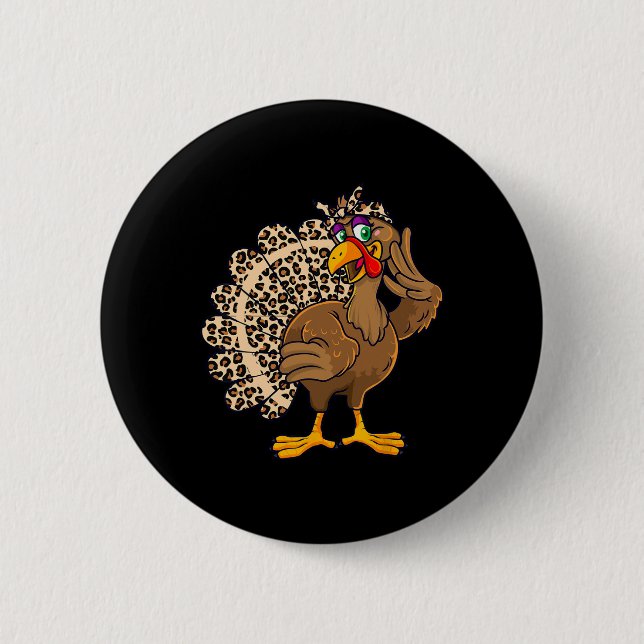 Erntedankfest Truthahn Frauen Mädchen Leoparden Dr Button (Vorderseite)