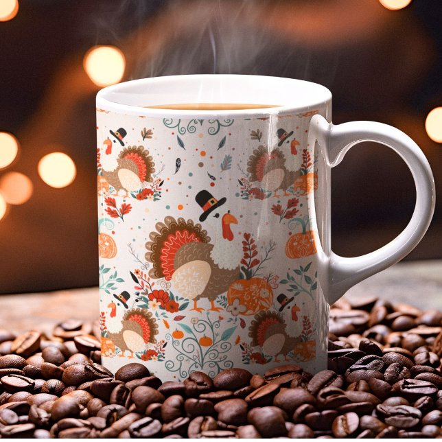 Erntedankfest Truthahn Herbstmuster Kaffeetasse (Von Creator hochgeladen)
