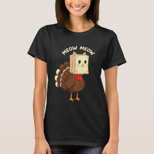 Erntedankfest Truthahn Katzenkostüm Lustiges Miaue T-Shirt
