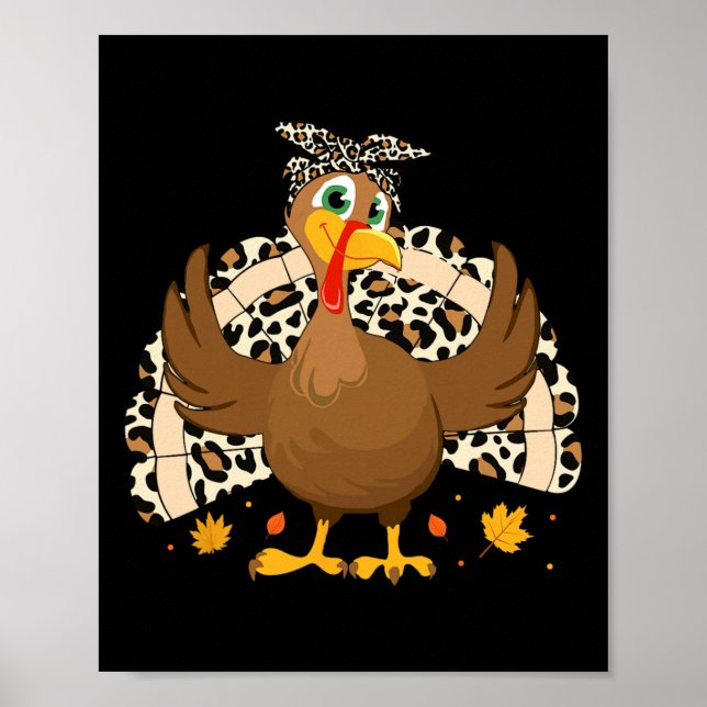 Erntedankfest Truthahn Leopard Frauen Mädchen Herb Poster (Vorne)