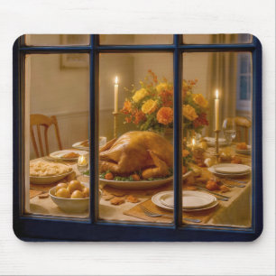 Erntedankfest Truthahn Mahlzeit im Fenster Mousepad