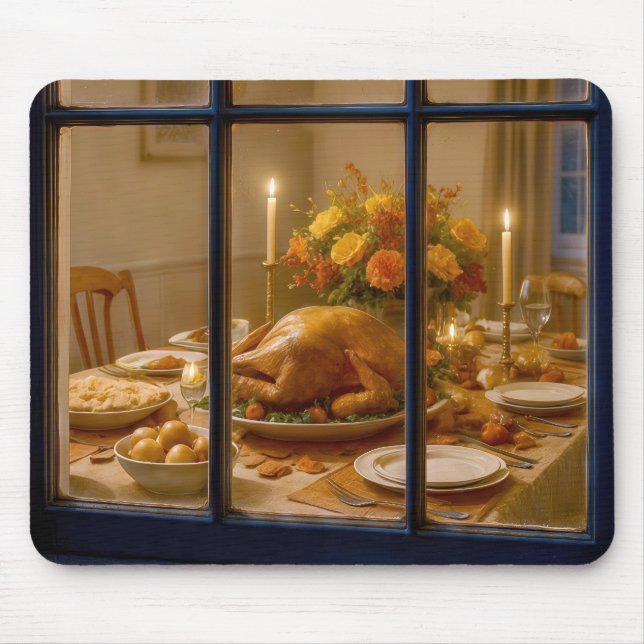 Erntedankfest Truthahn Mahlzeit im Fenster Mousepad (Vorne)