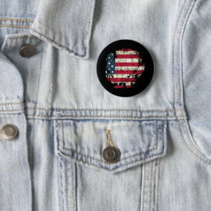 Erntedankfest Truthahn mit amerikanischer Flagge Button