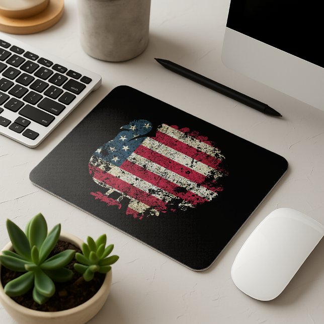Erntedankfest Truthahn mit amerikanischer Flagge Mousepad (Von Creator hochgeladen)