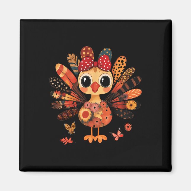 Erntedankfest Truthahn Niedlich Kokette Schleife M Magnet (Vorne)