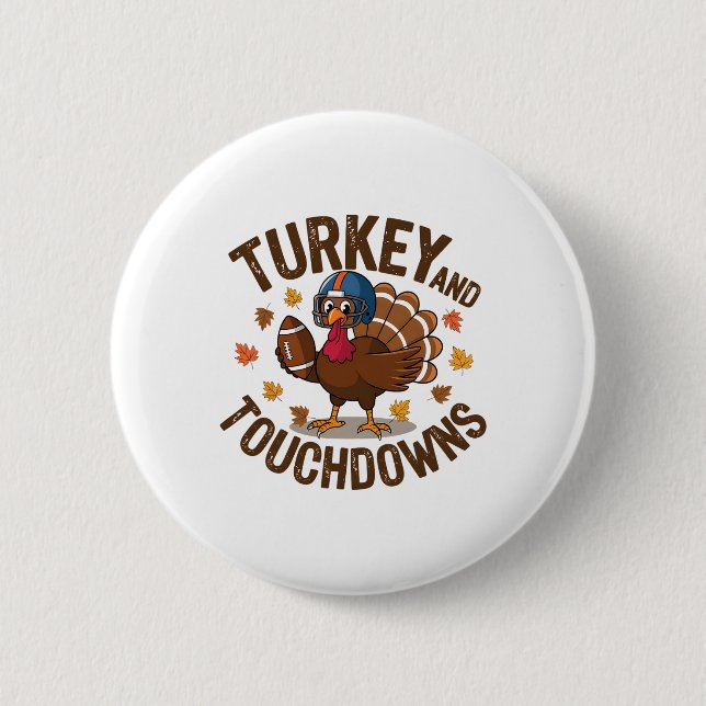 Erntedankfest Truthahn und Touchdowns Footballspie Button (Vorderseite)