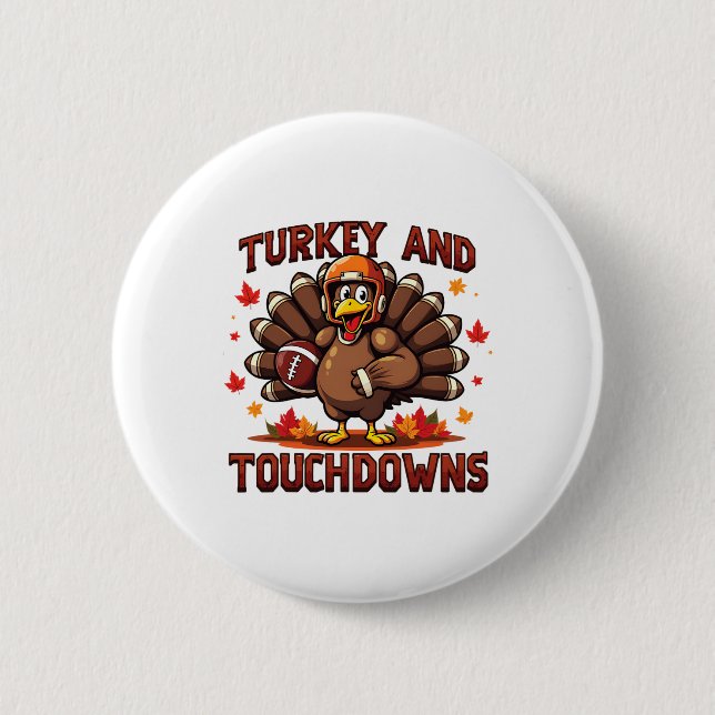 Erntedankfest Truthahn und Touchdowns Footballspie Button (Vorderseite)