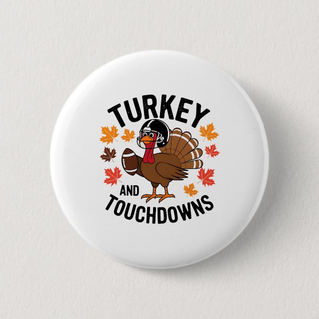 Erntedankfest Truthahn und Touchdowns Footballspie Button (Vorderseite)