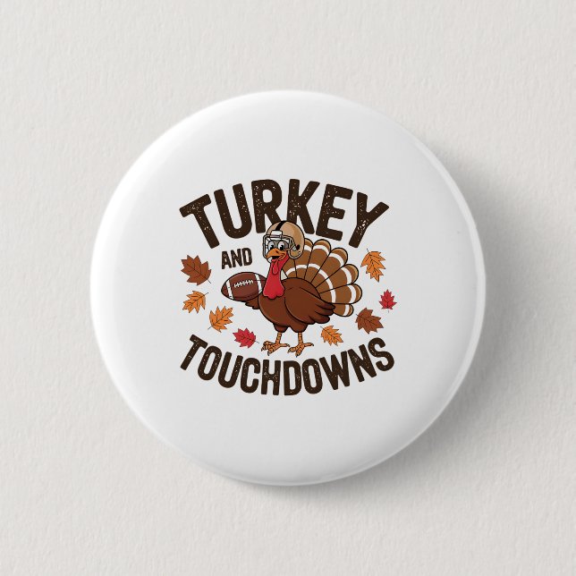 Erntedankfest Truthahn und Touchdowns Footballspie Button (Vorderseite)