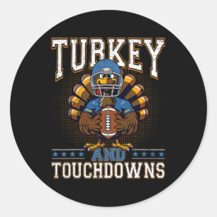 Erntedankfest Truthahn und Touchdowns Footbyll Män Runder Aufkleber