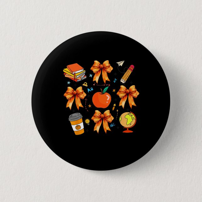 Erntedanklehrerin Kokette Lehrerin Schleife Herbst Button (Vorderseite)