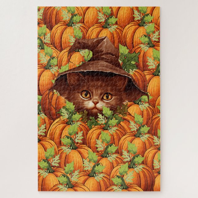 ERNTEDANKSAGUNGS-KÜRBISSE SÜSSE KATZE PUZZLE (Vertikal)