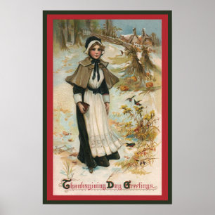 Erntedanktagsgrüße mit einer Pilgerfrau Poster