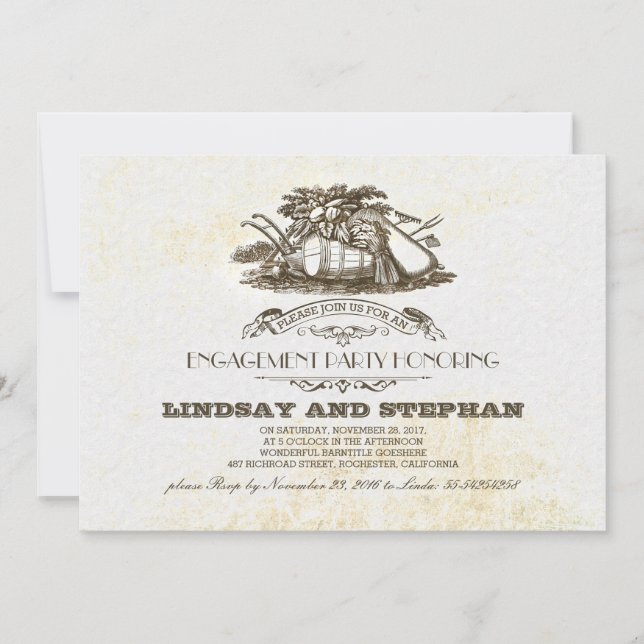 Ernteeinbruch rustikale Partei für das Engagement  Einladung (Vorderseite)